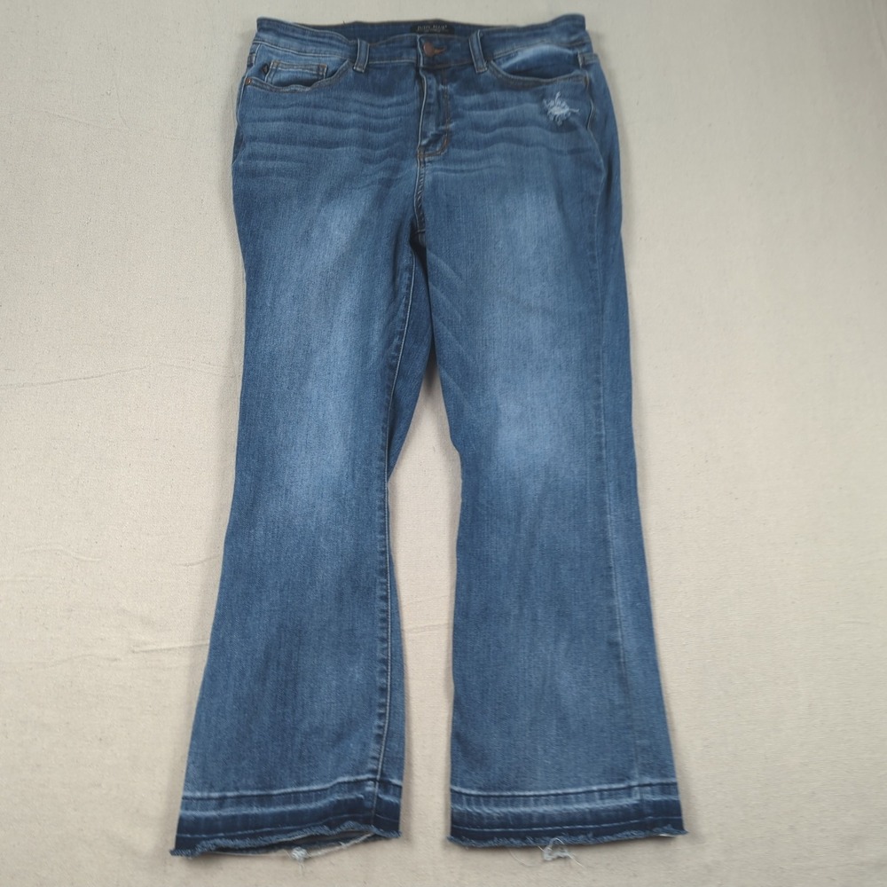 Judy Blue Jeans Womens 32 Blue Cropped Boot Cut Stretch Raw Hem Boho Hippie